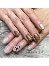 ネイルサロン アーティップ(Nail Salon Artip)/秋　牛柄　アシメントリーネイル