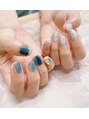 モアニネイル 岡山駅前(Moani Nail)&nbsp;bluegreen×silverアシンメトリーニュアンスうネイル