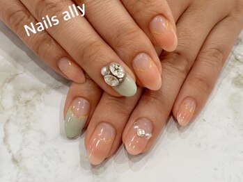 ネイルズアリー 立川店(Nails ally)/ピスタチオ×Vカットストーン