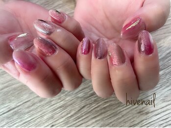 ハイブネイル(Hive nail)/光沢ニュアンスネイル