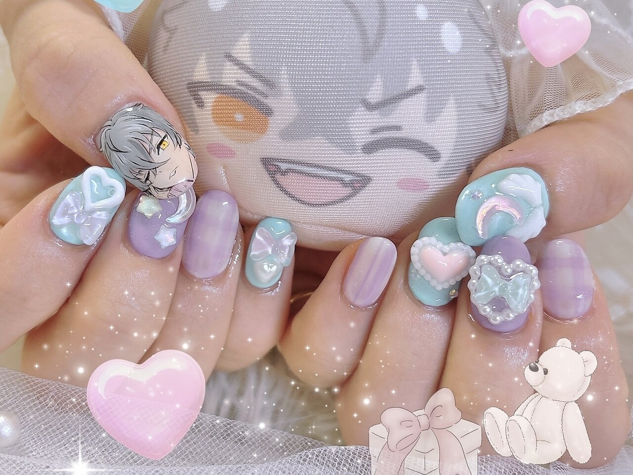 くすみブルーマグネットネイル013 クリアハート 韓国 ワンホン