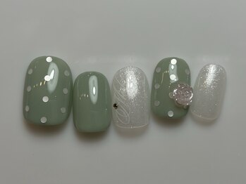 アイ ネイルズ 天神店(I nails)/ミントグリーンドット　￥7000