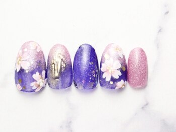 華やか夜桜ネイル全員¥8500