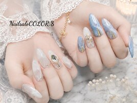 透明感大理石+チグハグネイル