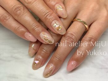 ネイル アトリエ ミジュ(nail atelier MijU)/ピンク、ブロンズキラキラネイル