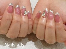 ネイルズアリー 立川店(Nails ally)/ガラスフレンチ×ストーン×春