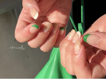 ミエレ(miele)/夏グリーンホワイト細フレンチ