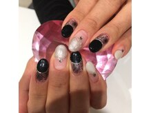 ロア ネイル(Loa nail)の雰囲気（定額Aコース8000円黒のフラワーレースデザイン）