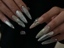 水色ネイル/ロングネイル
