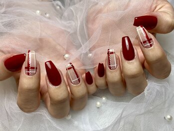 ジェムネイル(Jem Nail)/ボルドーチェック