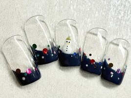 冬 フレンチ 雪だるまネイル