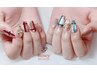 【自爪】　アート＆パーツ　フリーコース　持ち込みネイル　¥7800