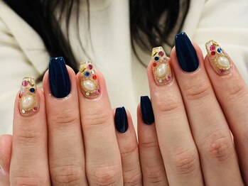 ダブルネイル(Double Nail)/【ほり】ネイビーカラーネイル