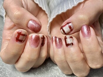 リベロネイル(Libero Nail)/ボルドー×チェック