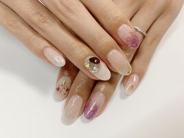 ラメグラ×Vカット×押し花☆