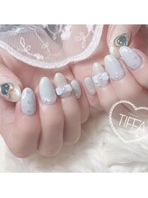 ユファ(YUFFA)/パール×ブルーリボンネイル