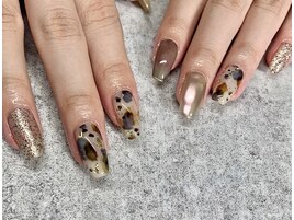 秋ネイル★アニマル柄×ミラー