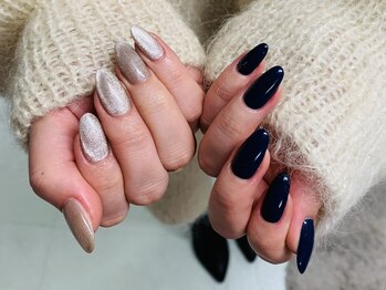 ダブルネイル(Double Nail)/【ほり】マグネット×ネイビー