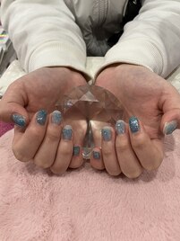 ブルーラメリボンネイル
