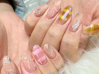 ニュアンスリボンチェックネイル