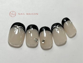 ネイルメゾン 梅田(NAIL MAISON)/黒フレンチリボン