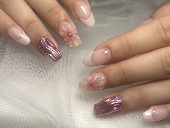 ジョアネイル(JOA Nail)/ぷっくりお花/春ネイル/フレンチ