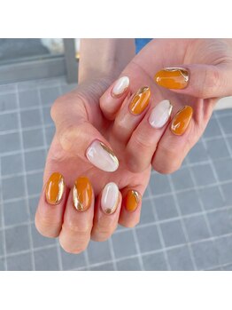 ミントリーフ バイ リート(Mint leaf by Reat)/オレンジミラーネイル