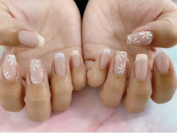 ディーネイル 天王寺(D-nail)/【甲田】お花×フレンチネイル