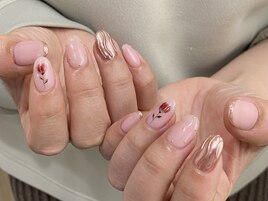 ミラー×アートフラワーネイル