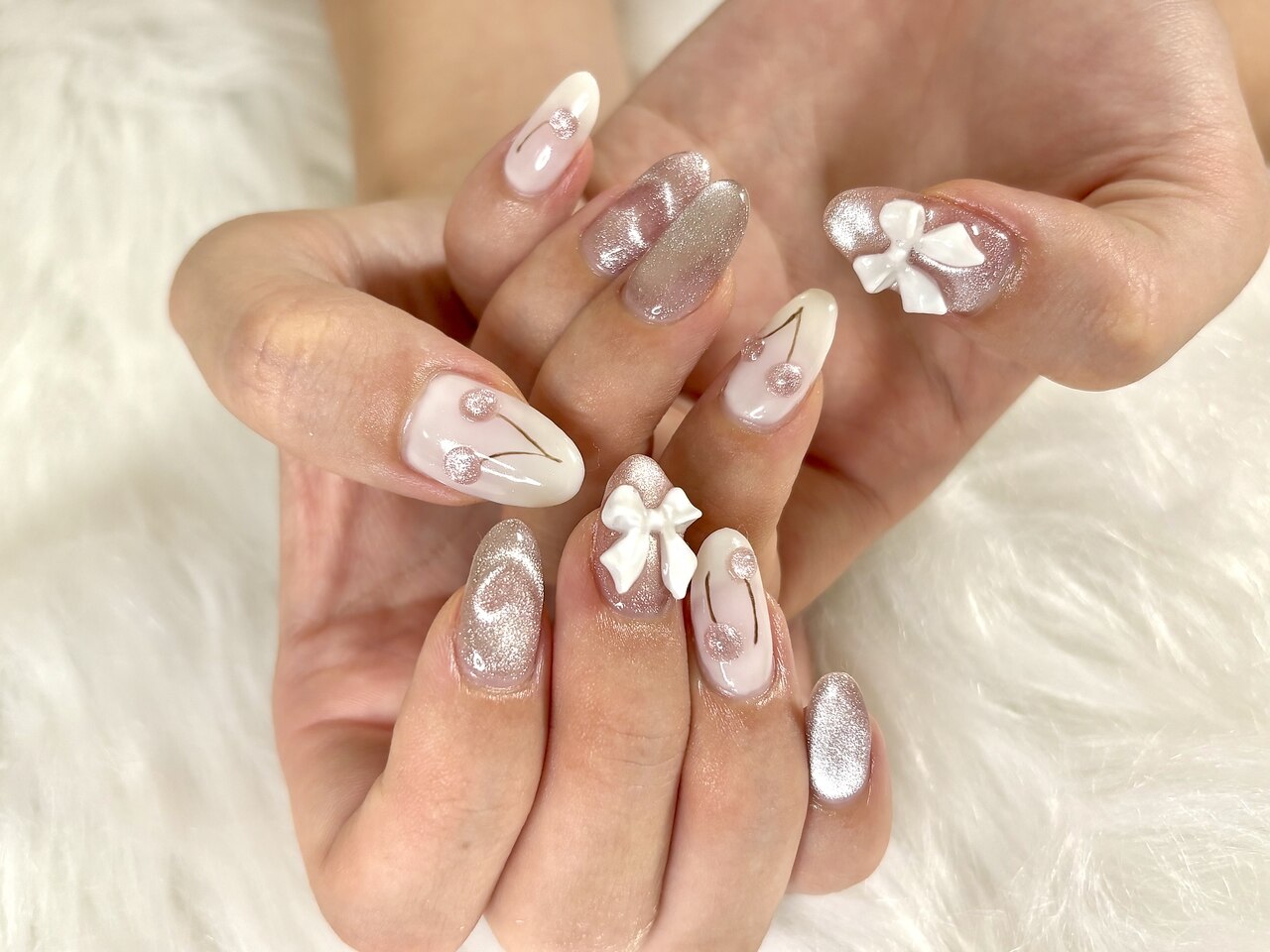 秋冬にぴったりなガーリーボルドー🎀リボンフレンチネイル 25))ハート