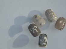 ファンクションネイルズ 表参道 原宿(FUNCTION NAILS)/リボンネイル グレー