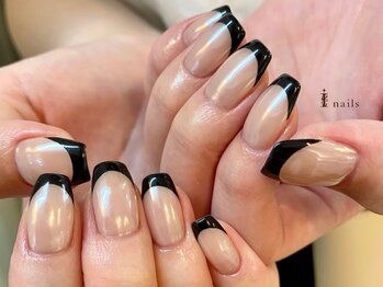 アイネイルズ 渋谷店(I nails)/ミラー黒フレンチ¥9480