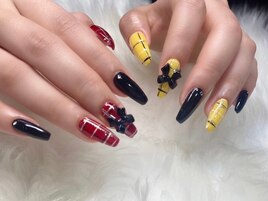 チェックネイル/リボンネイル