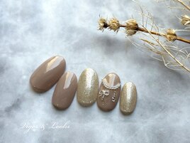 リボン　ピンクネイル