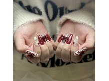 韓国ネイル/定額ネイル/クリスマスネイル/ツイードネイル/リボン