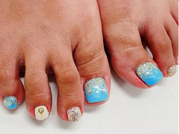 ダブルネイル(Double Nail)/【ほり】キラキラフットネイル