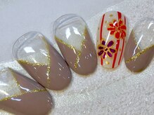 ビービーネイル(BB)/クロスフレンチで和柄ネイル