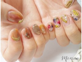 押し花ネイル×ニュアンス