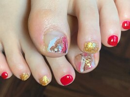 大理石風ニュアンスフットネイル