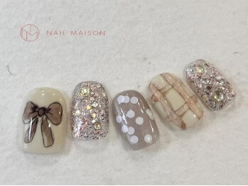 ネイルメゾン 梅田(NAIL MAISON)/手書きリボン淡色デザイン