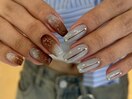 水色 ブラウン ちぐはぐネイル