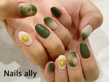 ネイルズアリー 立川店(Nails ally)/クリアフラワー×抹茶×秋ネイル