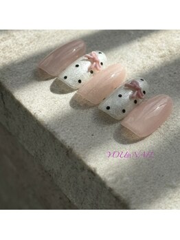 ユウネイル(YOU由NAIL)/大人可愛いリボン×ドットネイル