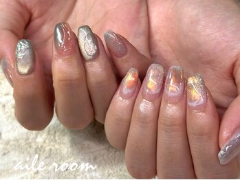 エールルーム 中目黒(aileroom)/コーラルピンク ちぐはぐネイル