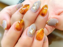 定番ネイルのべっ甲×グレー