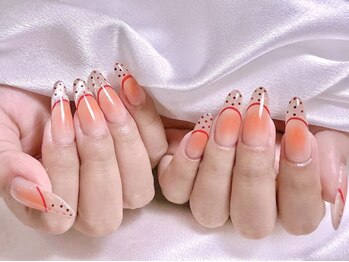 エムズ ネイルサロン(M2)/オレンジチークドットフレンチ