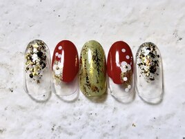 和花柄ゴールドネイル