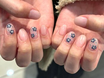 花柄くすみカラー手描きフラワー