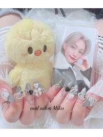 シルバー　黒ハート　スカルプ