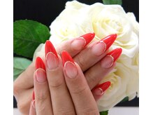 ネイルサロンミキ 横浜(MIKI)/赤ゴールド♪ラメラインフレンチ